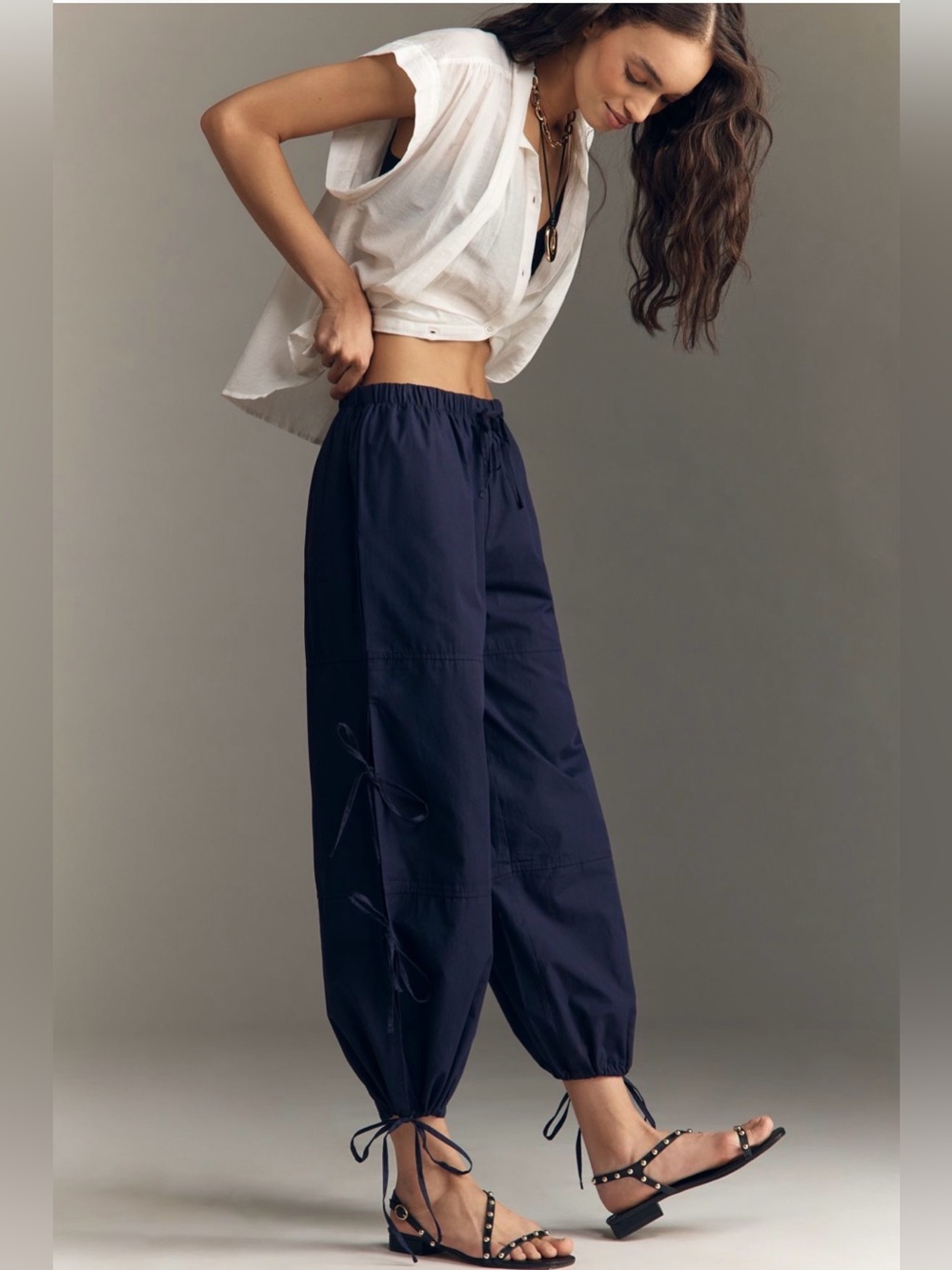 Anthropologie Maeve Cotton Poplin Ankle-Tie Balloon Pants Tall Long